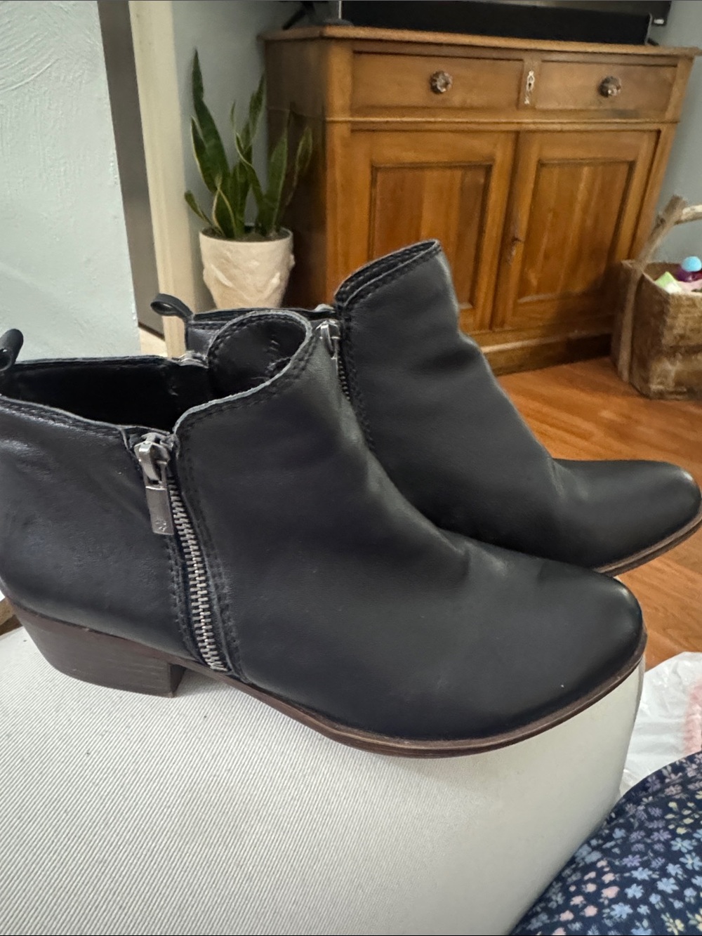 Lucky Brand Black Leather Ankle Booties with Side Zip